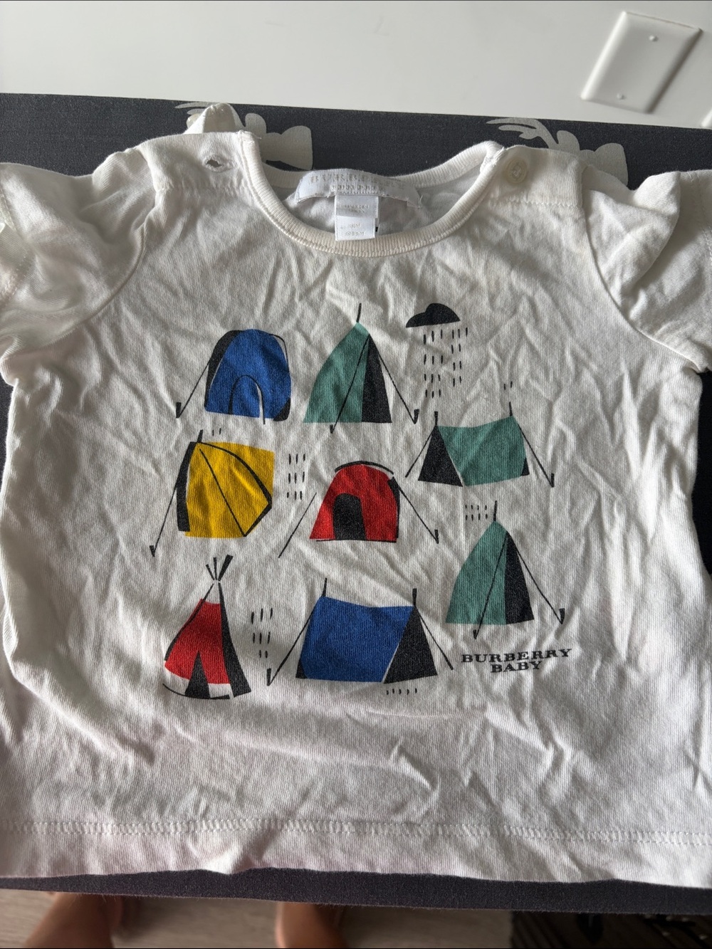 Burberry White Tee with Colorful Tent Graphic